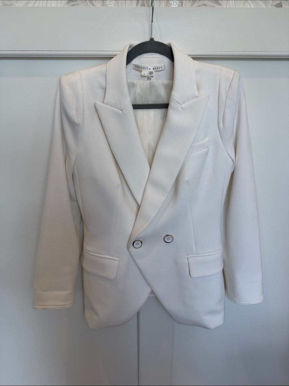 Veronica Beard Ivory Double-Breasted Tailored Blazer